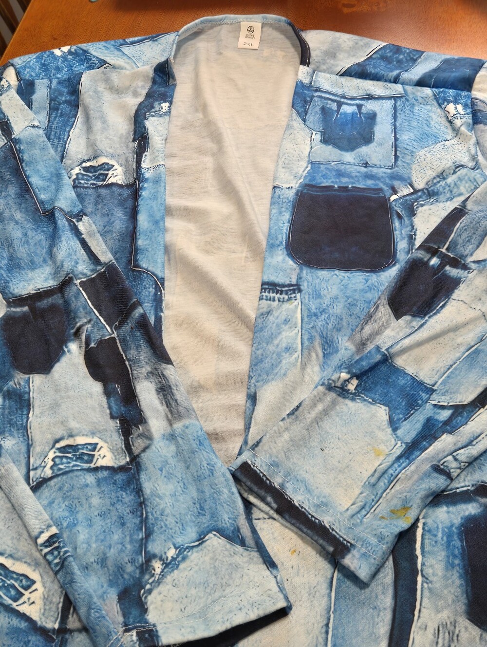 Ladies Blue Patchwork Print Cover Up Type  Jacket